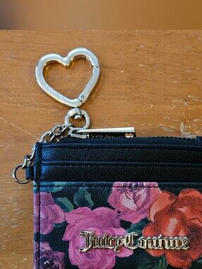 Juicy Couture Black Floral Card Holder with Gold Heart Keyring